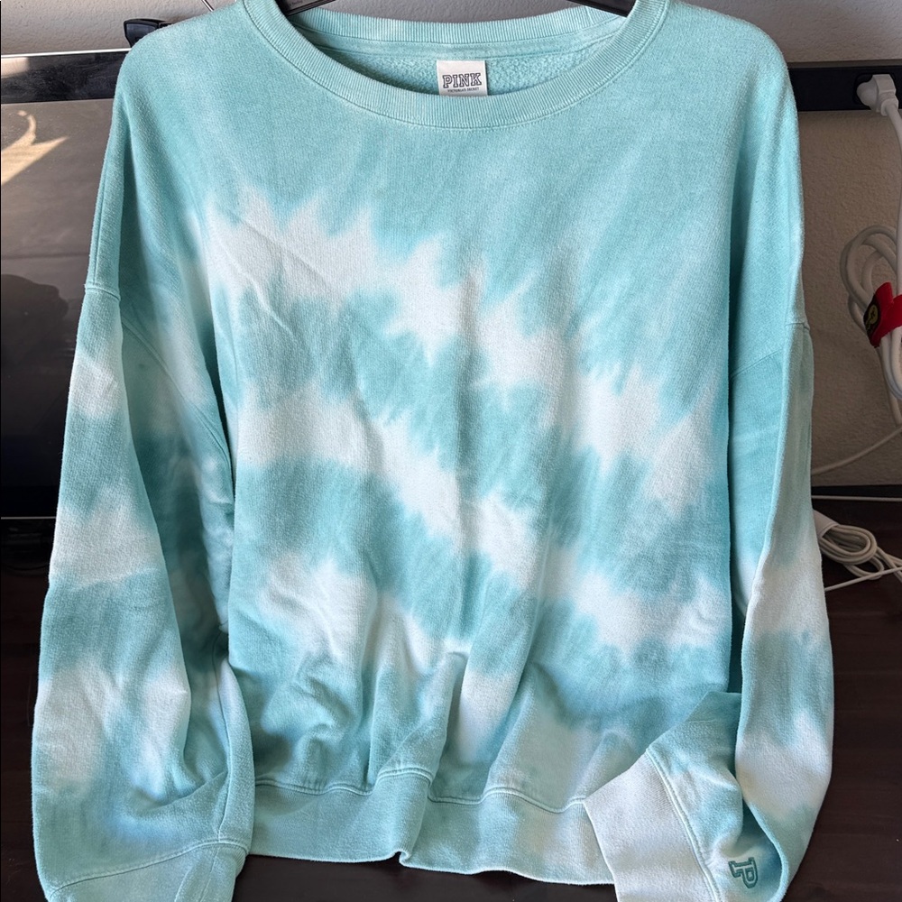 PINK Victoria's Secret Mint & White Tie-Dye Crewneck Sweatshirt